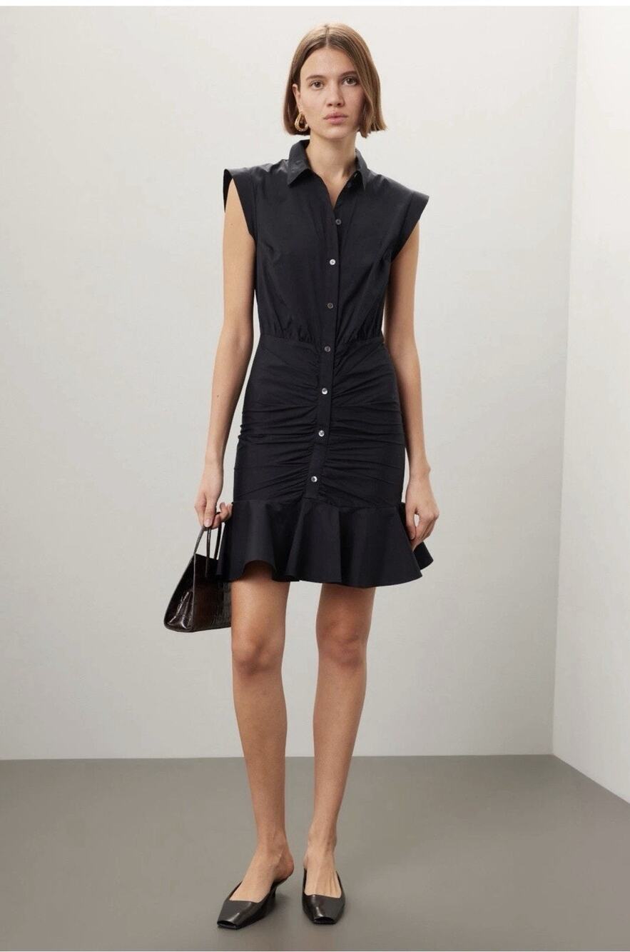 Veronica Beard Black Ruched Shirt Dress Size 4
